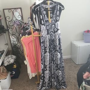 Free People Black and White Patterned Wide Leg Jumpsuit